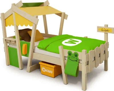 Produktbild von WICKEY Kinderbett Hausbett CrAzY Candy - Plane Holzbett 90 x 200 cm - gelb/apfelgrün