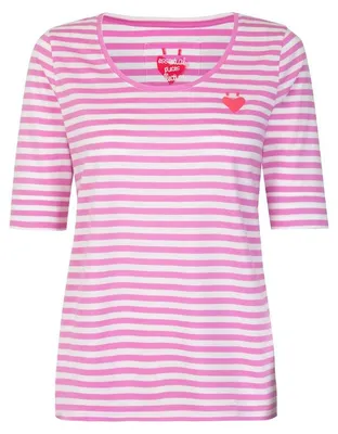 Produktbild von FriaEP Damen Polo T-Shirt mit langem 1/2 Arm und Streifen, Rosa, Größe XS