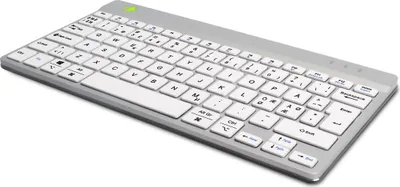 Zdjęcie produktu dla R-Go Tools Ergonomiczna R-Go Compact Break klawiatura, Bluetooth, z oprogramowaniem do robienia przerw, QWERTY (NORDIC), biała, Mini, Bezprzewodowy, Bluetooth, Przełącznik nożycowy, QWERTY, Biały