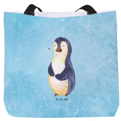 Produktbild von Mr. & Mrs. Panda Tote Bag Pinguin Diät - Eisblau - Geschenk, Laptoptasche, Schultasche, Motivation, glücklich, Reisetasche, Gewicht, Tasche, Strandtasche, Pinguine