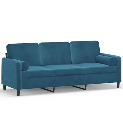 Produktbild von 3-Sitzer-Sofa mit Zierkissen Blau 180 cm Samt