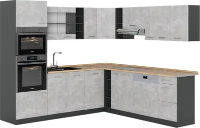 Produktbild von Eckküche Vicco R-Line Beton 247 x 60 cm , AP Eiche, Model 53889