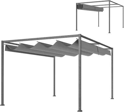 Productafbeelding van Pergola - Tuinpaviljoen - Overkapping - Terrasoverkapping - Vrijstaand - Schuifdak - Staal Met Poedercoating