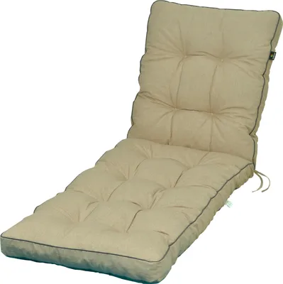 A beige chaise lounge cushion on a white background.
