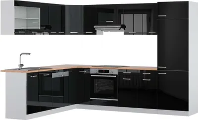 Obrázok produktu pre Rohová kuchyňa Vicco R-Line Čierny vysoký lesk/biely 287 x 227 cm, AP Oak, Model 42215