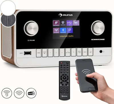 Auna Radio für Küche & Bad, Aufladbares DAB-Radio, DAB Plus Radio mit Bluetooth, Radio Batteriebetrieben mit DAB/DAB+/FM, TFT Display, Wecker, 5h Betrieb, Retro-Radio Klein, Radio mit Netzstecker 15W