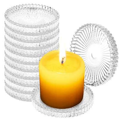 12er-Set Glas-Kerzenuntersetzer, rund, transparent, Ø 10 cm