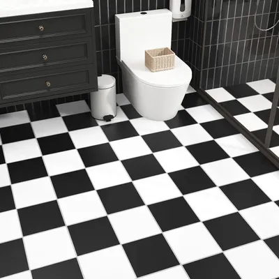 Zdjęcie produktu dla Winyliowe płytki podłogowe 12 szt, 30 x 30 cm, czarny i biały, PVC, do kuchni