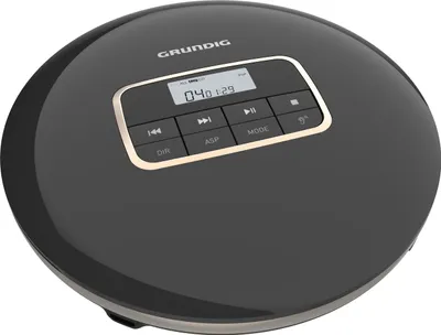 A black and silver portable CD player with a digital display and control buttons.