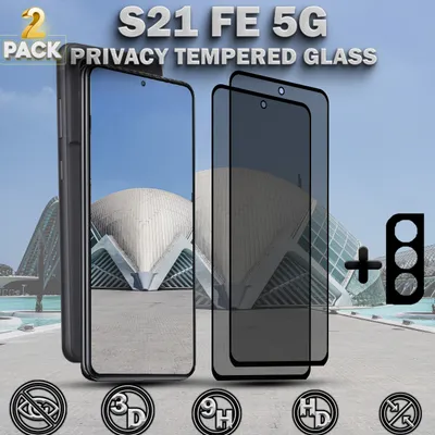 Produktbild von 2-Pack Sichtschutz Schutzfolie SAMSUNG S21 FE 5G  & 1-Pack Linsschutz - Gehärtetes Glas 9H - Premium 3D Qualität