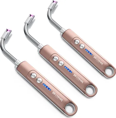 Produktbild von Brandson 3x Feuerzeug elektrisch, Lichtbogen Stabfeuerzeug, USB aufladbar, Kerzenanzünder für Küche, Kerzen, Gasherde, Grill, Kamin, 3er Set