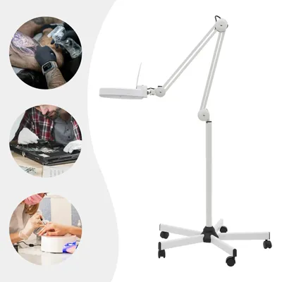 Produktbild von Lupenlampe - Stehlampe mit Rollstativ - 5-fache Vergrößerung - LED - 24 W - Linse 12,5 cm - Weiß