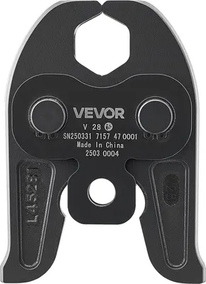 A close-up, front-facing view of a black metal tool head with hexagonal jaws.