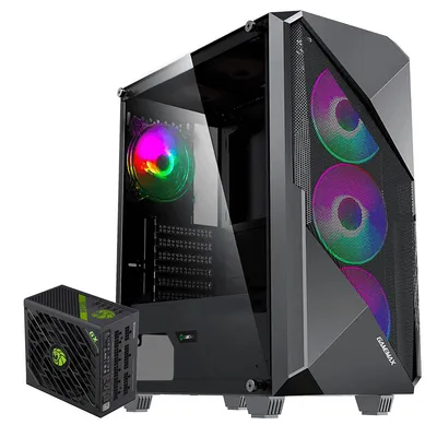 Zdjęcie produktu dla Obudowa gamingowa GAMEMAX Revolt Midi-Tower, czarna, 1x USB 3.0 + 1x USB 2.0, audio + zasilacz GX-1050 PRO BK 80+ Platinum