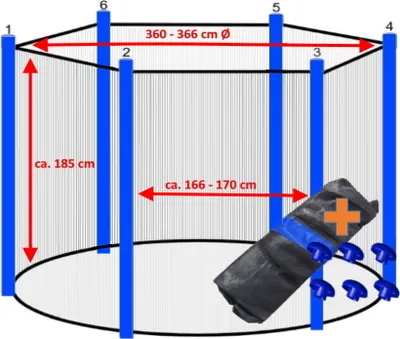 Produktbild von walexo Trampolin Sicherheitsnetz für 6 Stangensystem ( 366 Ø, Schwarz/Blau )