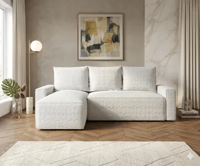 Produktbild von CORNERO Ecksofa mit Schlaffunktion HAVANA in L-Form Sofa mit Schlaffunktion und Bettkasten EckcouchEcksofa L-Form Weiß Ottomane links