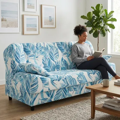 Produktbild von Schlafsofa SARA Poly – Unifarben, Webstoff in Hellblau, Family Meble, KI-generiertes Bild