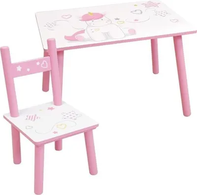 Zdjęcie produktu dla Stolik Dziecięcy Jednorożec z Krzesłem, 61 x 42 x 41.5 cm, Krzesło 31 x 31.5 x 49.5 cm, Dla Dziewczynki, 3+ lat