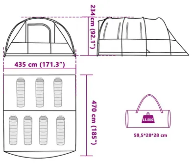Produktbild von vidaXL Tunnel-Familienzelt 7 Personen Grün Wasserdicht