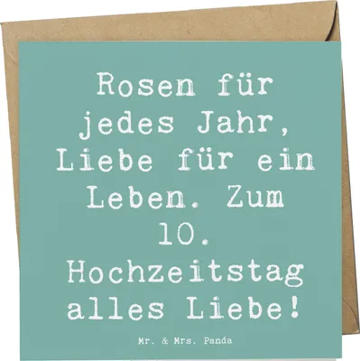 Produktbild von Mr. & Mrs. Panda Klappkarte Spruch 10. Hochzeitstag Rosenhochzeit - Meeresbrise - Geschenk, Ehejubiläum, Glückwunschkarte, Hochzeitsjubiläum, Heiraten, feiern, Grußkarte
