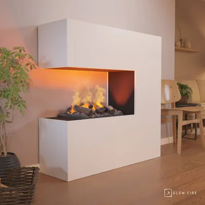 Produktbild von GLOW FIRE Elektrokamin 'Schiller' | Wasserdampf Kamin mit OMC 500 inkl. Holz in weiß als Raumteiler | HxBxT: 120x120x37 cm