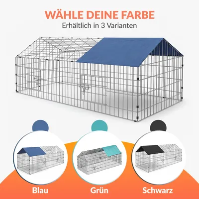 Produktbild von CADOCA® Freilaufgehege 180x75x75cm Sonnenschutz Auslauf Garten Kaninchenstall Hasenstall Kleintierauslauf Dachstoff Blau
