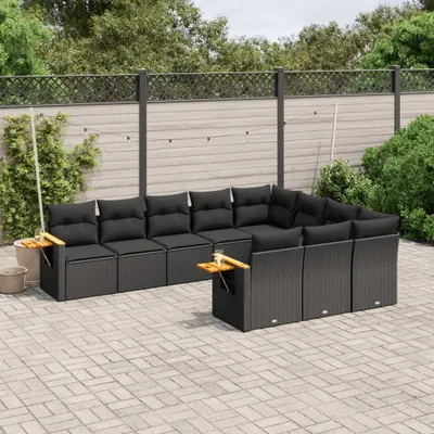 Produktbild von Design 10-tlg. Garten-Sofagarnitur mit Kissen Schwarz Poly Rattan, Gartenmöbel-Sets 2024 Neu