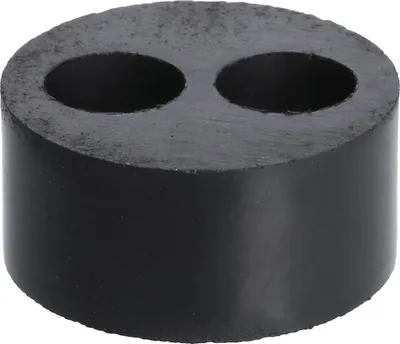 A black rubber grommet with two holes.