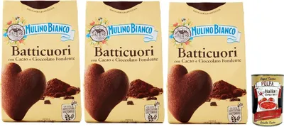 Produktbild von Mulino Bianco Batticuori Biscotti Con Cacao E Cioccolato, Kakao- und Schokoladenkekse, biscuits cookies, 3x 350g + Italian Gourmet polpa 400g