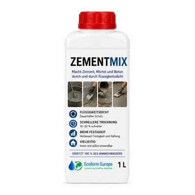Produktbild von Zementmix 1 Liter – Betondichtmittel für WU-Beton – Beton, Mörtel und Estrich dauerhaft wasserdicht und flüssigkeitsdicht – Innen & Außen