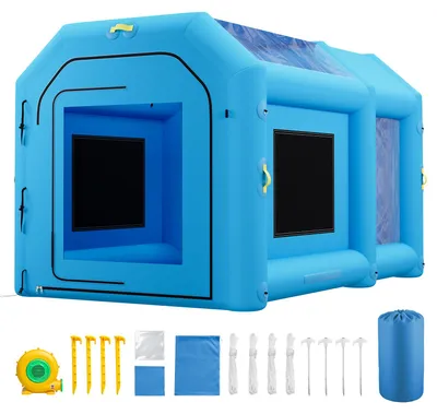 Produktbild von SucceBuy Aufblasbare Lackierkabine 4x2,5x2,5 m Spritzkabine Lackierzelt Blau, mit 750-W-Gebläse, Aktivkohlefilter, transparenten PVC-Fenstern für Fahrräder, Motorräder und kleine Möbelstücke, tragbar