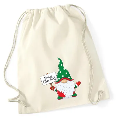 Produktbild von Huuraa Turnbeutel Wichtel Merry Christmas 12 Liter Natural Baumwolle Rucksack Geschenkidee