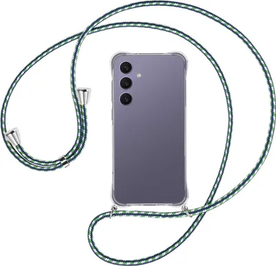 Produktbild von Handykette Backcover-Schutzhülle mit Band (Metall silberfarben) für Samsung Galaxy S24 FE 5G - grün/blau/weiß