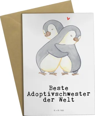 Produktbild von Mr. & Mrs. Panda Grußkarte Pinguin Beste Adoptivschwester der Welt - Weiß - Geschenk, Tochter, einladungskarten, Sister, Kleinigkeit, osterkarten, weihnachtskarten