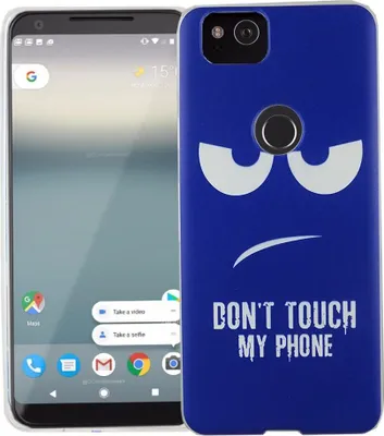 Produktbild von Handy Hülle für Google Pixel 2 Cover Case Schutz Tasche Motiv Slim Silikon TPU Dont Touch My Phone Blau