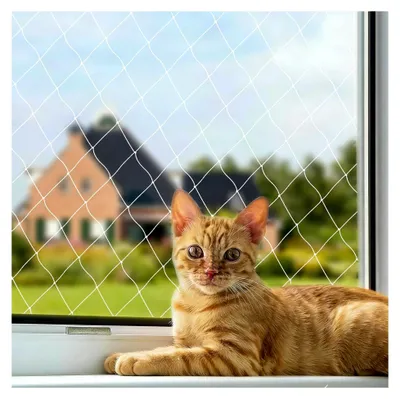 Produktbild von Katzennetz für Balkon 3x8m - Zuschneidbares Katzenschutznetz mit Befestigungsseil und Zubehör für Terrasse, Fenster und Türen