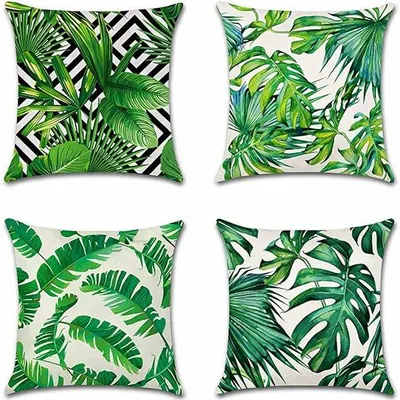 Produktbild von Ultiluxe Kissenhoezen Tropisch - Grün/beige - Botanische Druck - 40 x 40 cm - Unsichtbarer Reißverschluss - 4 Stück