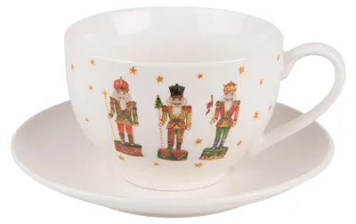 Image de Clayre & Eef Tasse avec soucoupe 200 ml Beige Porcelaine Casse-noisette