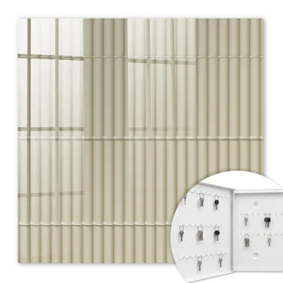 Produktbild von Metall Schlüsselkasten 30 x 30 cm - weißer Schlüsselschrank zur Wandmontage - wandhängende Schlüsselbox mit Tür - nach links öffnend - Schlüsselaufbewahrung für Flur - Büro - Arbeitszimmer - Werkstatt - Garage - Beige Streifen