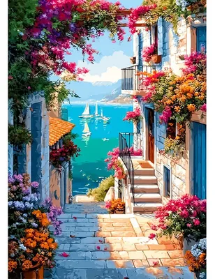 Image de Kit de peinture diamant "Paysage côtier", 5D, DIY, dimensions 30x40 cm, référence LEL028
