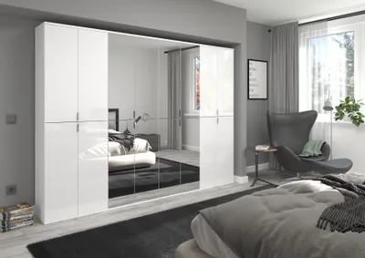Produktbild von Projekt X Kleiderschrank mit Spiegelfront 8-türig Weiß / Weiß Hochglanz