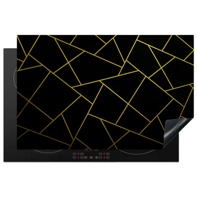 Produktbild von KitchenYeah© Herdabdeckplatte Geometrie - Design - Gold - Schwarz , 81x52cm, Küche Deko, Glaskeramikkochfeld Herdabdeckung, Abdeckplatte fùr Kochfeld