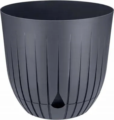 Obrázek produktu pro BRITTA 21 cm antracitový květináč s podšálkem - moderní, rýhovaný květináč do obývacího pokoje a na balkon