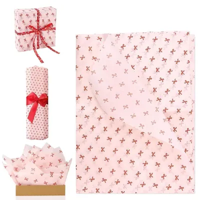 Zdjęcie produktu dla Papier do pakowania prezentów, różowy, z kokardą, 10 arkuszy, wymiar 70 x 50 cm