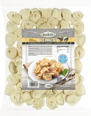 Produktbild von BARIN PELMENI Elita, Nudelteigtaschen mit Schweine und Jungbullenfleisch, 1000g, Handgefertigte Teigtaschen, Tiefgefroren, Natürliche Zutaten
