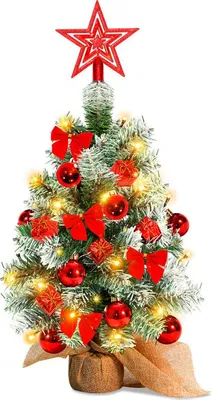 Produktbild von Bettizia 40cm Mini Weihnachtsbaum mit 30 warmweiß LEDs, 8 Licht Modi, mit roter Deko, mit Stern-Baumspitze, Batterie betrieben, für Weihnachten, Rot