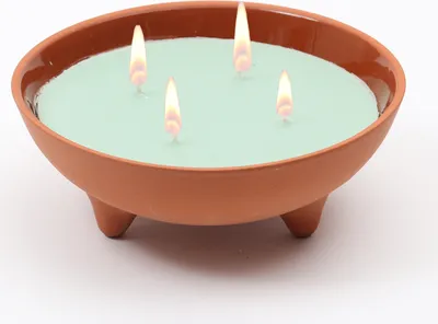 Duftkerze CITRONELLA - Echtwachs in Tonschale - 4 Dochte - gegen Stechmücken - grün