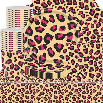 Leopard-Serviesset, 61 Teile, Partydekoration, Teller, Becher, Tischdecke