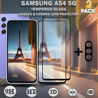 Obrázek produktu pro 2 balení ochranného krytu displeje a objektivu Samsung Galaxy A54 5G z tvrzeného skla 9H