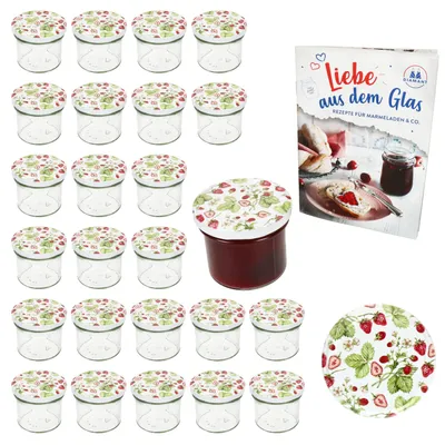 Image de lot de 25 bocaux en verre renversé de 125 ml TO66 Fraise des bois Couvercle DiamantSucre-Recette